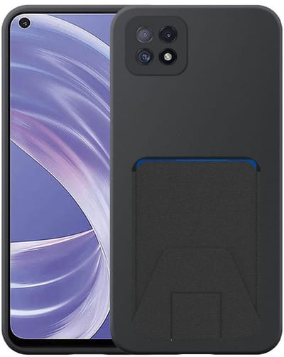 Geschikt voor Oppo A53 5G / A72 5G / A73 5G Telefoonhoesje met Verstelbare Leren Pasjeshouder - Flexible Back Cover Case Siliconen TPU with Adjustable Leather Cardslot - Zwart - Smartphonica geschikt voor Oppo A53 5G;Oppo A72 5G;Oppo A73 5G