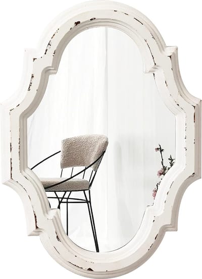 Decoratieve Wandspiegel - Rustieke Spiegel - Ruimte Vergroten - Houten Frame - 28 x 20 cm - Wit