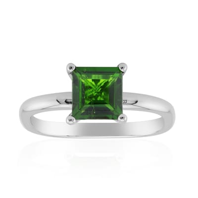Cavill - Ring - 925 Sterling Zilver - geplatineerd - Russische Diopsied 1,107 ct - carré geslepen - Elegante, groene edelsteen ring