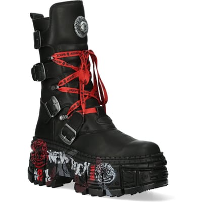 New Rock halfhoge punk lederen laarzen-WALL028B-C1