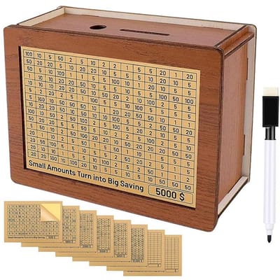 Houten Spaarpot Spaarbank Teller voor Spaardoel Retro Spaarpot met 500 1000 2000 3000 5000 10000 Geld Spaardoel beige