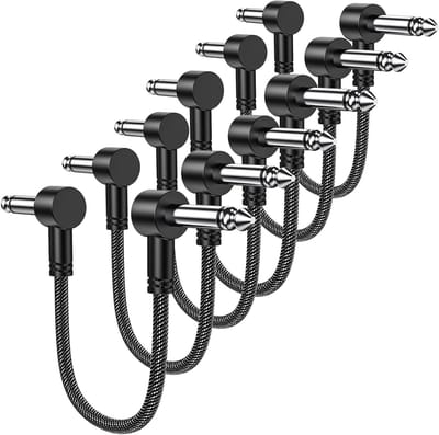 Guitar pedal patch cables 6-pack met 6.35mm rechte en hoekige plugs voor effecten, versterkers en instrumenten