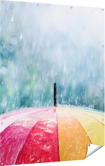 Gards Tuinposter Regenboog Paraplu met Regen - 120x160 cm - Tuindoek - Tuindecoratie - Wanddecoratie buiten - Tuinschilderij