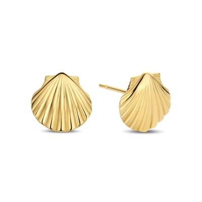 New Bling - 9NBG-0804 - gouden oorbelknopjes schelpjes - 14 karaat - 8,25x7,9mm