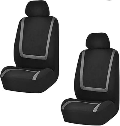 Autostoelhoezen – 2-delige set – Tweekleurige stoelbeschermers – Ademend & antislip – Universele pasvorm – Voor bestuurders- en passagiersstoel – Geschikt voor SUV's, pick-ups & sedans – Zwart & grijs