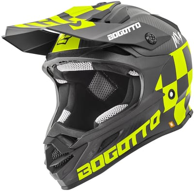 Bogotto V328 Xadrez Carbon Zwart Geel Crosshelm - Helm
