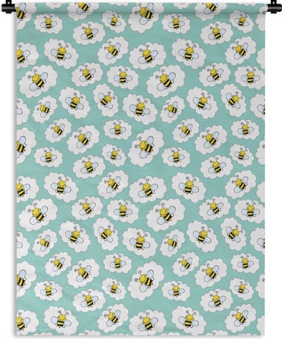 Wandkleed - Wanddoek - Bij - Insecten - Patroon - Groen - 150x200 cm - Wandtapijt