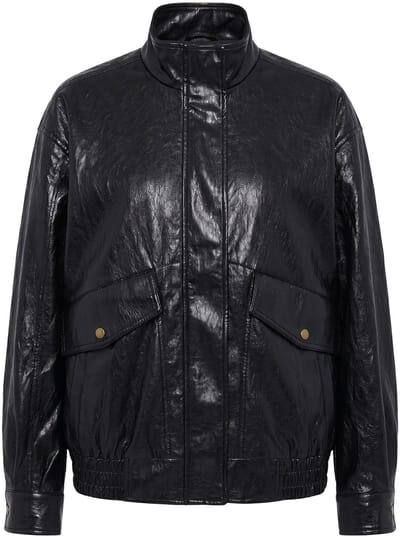 Studio Untold - Dames - Jas van imitatieleer oversized rits elastische zoom - Zwart - Maat 42+