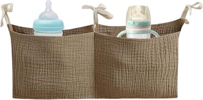 Baby Opbergtas - Bed Organizer - Babykamer Inrichten - Dubbel Vak Ontwerp - 38x18 cm - Khaki