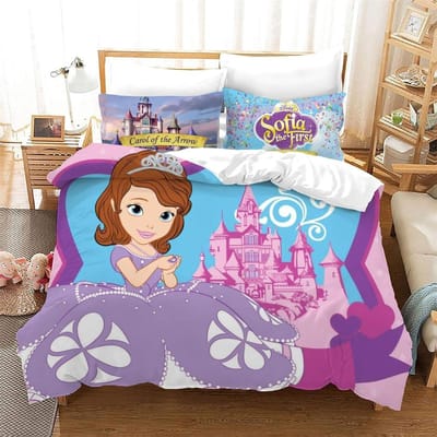 3D Prinses Sofia Dekbedovertrek Set Zacht Microvezel Dekbedovertrek 2/3 Stuks Beddengoed Set met 1/2 Kussensloop met Rits Sluiting Eenpersoons 225x225cm-3pcs