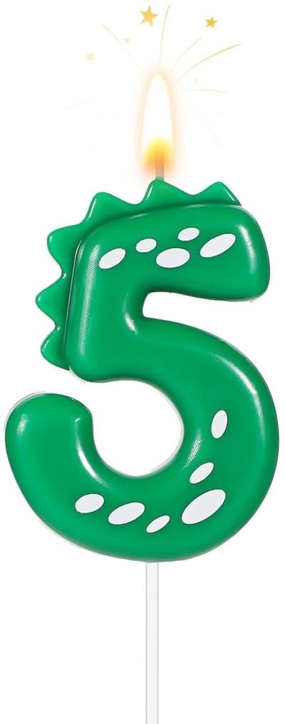 Dailygoods- Verjaardagskaars Dinosaurus - Feestdecoratie - Verjaardagstaart Kaars - Premium Materiaal - Groene Kaars - Cijfer 5 - Taartkaars