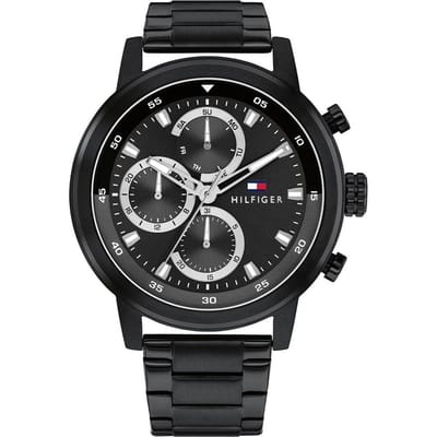 Tommy Hilfiger herenhorloge - zwarte stalen kast en band - diameter 46mm - zwarte wijzerplaat - waterwerend (5atm.