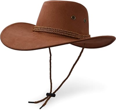 VHV-Unisex Cowboyhoed — Hoogwaardige suède-look — Zonnehoed met brede rand — Klassieke Western-stijl hoed voor festivals, reizen en outdoor — Lichtbruin