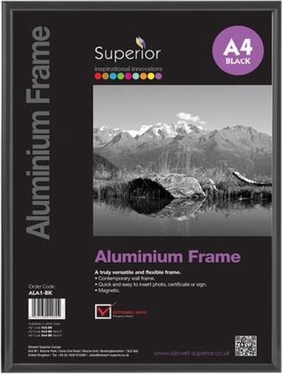 Seco fotolijst A4 - 21 x 29.7cm - zwart geborsteld aluminium - met standaard - 11mm frame