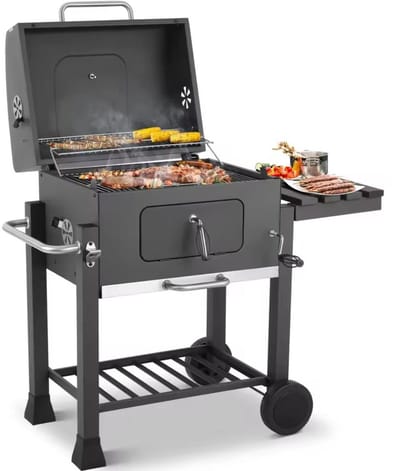 Houtskoolgrill met opvouwbare bijzettafel - BBQ-grill - buitenpicknicks - achtertuingrillen