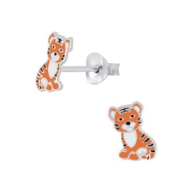 zilveren tijger kinderoorbellen | tiger oorknopjes Meisje Zilver | Zilverana | Sterling 925 Silver