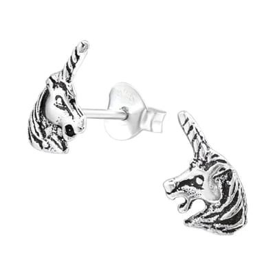 Aramat Jewels | Oorbellen | Zilveren Unicorn Oorbellen geoxideerd- Cadeau Tip | | | |8mm | Zilver | Kinderen | Verkleurd niet