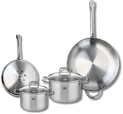 Set van 2 Koekenpannen 24 en 32 cm en 2 Kookpotten 16 en 20 cm Elo Profi Citrin