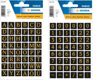 Herma stickervellen letters en cijfers - 4x vellen - zwart / goud - 13 mm - watervast