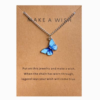 Vlinder wensketting - Zilverkleurige ketting met blauw vlindertje - Verstelbaar 43 tot 50 Centimeter - Nikkelvrij - Betekenisvol cadeau - Damesdingetjes