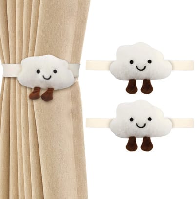 Dailygoods- Gordijnclips Wolken - 2 Stuks - 40 cm Lengte - Pluche Gordijnhouder - Kinderen Decoratie - Milieuvriendelijk Materiaal