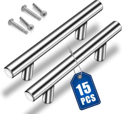 Famanu - 15 Stuks Meubelgrepen, keukengrepen, zilverkleurig, holle geborstelde kastgrepen, deurgrepen van roestvrij staal, met schroeven, boorgatafstand 128 mm, voor kast, lade, kledingkast, kastdeur