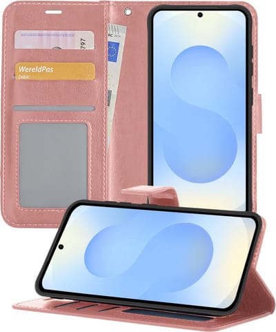 Hoesje - Geschikt voor Samsung Galaxy S25 - Luxe Bookcase - Walletcase Hoes - Portemonnee - Cover - Telefoonhoes - Rosé goud