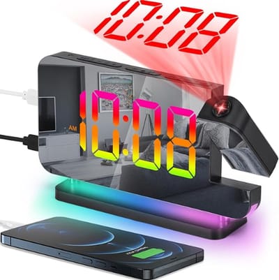 TADES® Wekkerradio Met Projectie - Wekkerradio - Projectiewekker - Klok Met Projectie - Projectie Wekker - Wekker Met Projectie Op Plafond - Digitale wekker - Wekker Met Projectieklok - Projectie Wekkers Digitaal