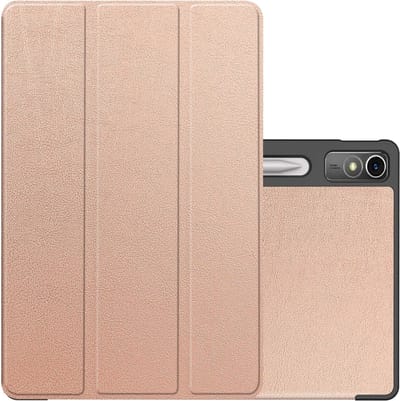Hoes - Geschikt voor Lenovo Tab P12 - Dun & Stevig - Trifold Bookcase - Hard Cover Case - Met Uitsparing Geschikt voor Lenovo Pen - Hardcover Book - Tablet Hoesje - Rosé goud