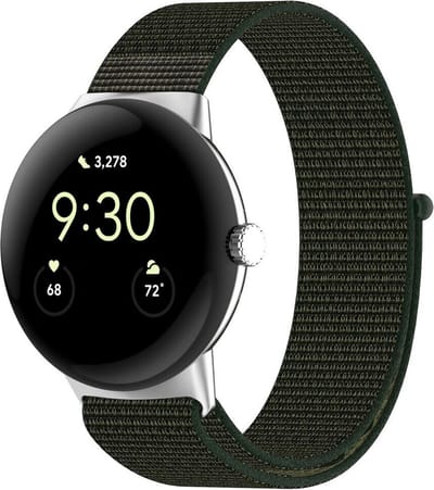 Strap-it Zacht nylon bandje geschikt voor Google Pixel Watch 5 (41 mm) / 4 (41 mm) / 3 (41 mm) / 2 / 1 - Groen