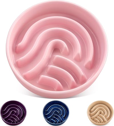 Keramische Hondenbak - Puzzel Voerbak - Langzaam Eten - Anti Slip Bodem - 3 Koppen Capaciteit - Roze