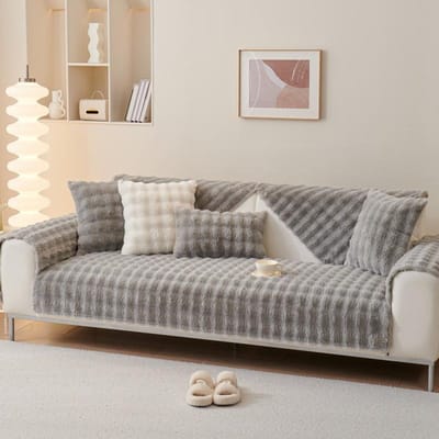 Winter Konijn Pluche Bankovertrek Verdikte Warme Fluwelen Kussen Antislip Woonkamer Leren Bank Stofbescherming Zachte Handdoeken 70x70cm 1pcs
