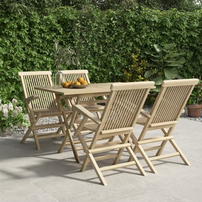vidaXL - 5-delige - Tuinset - massief - teakhout - grijs