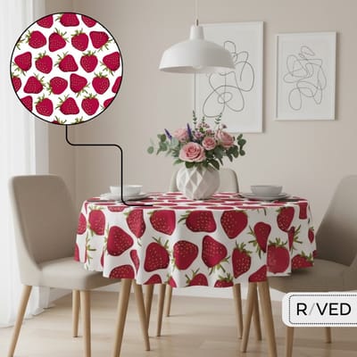 Raved Rond Tafelzeil - 140 cm ø - Aardbeien Rood - PVC - Afwasbaar