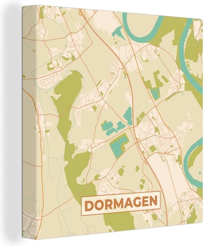 Canvas Schilderij Dormagen - Plattegrond - Kaart - Vintage - Stadskaart - 20x20 cm - Wanddecoratie