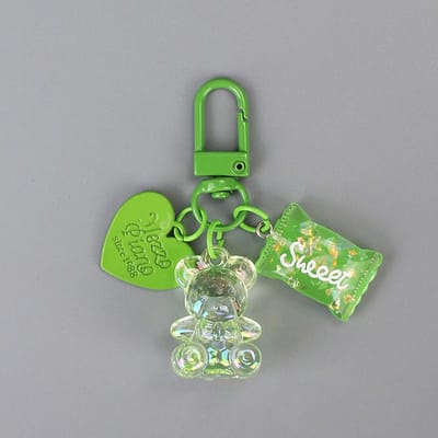 Sleutelhanger met cartoonhart, beer, dierensnoep, sleutelring voor vrienden en geliefden, schattige creatieve tas, auto-oortjesdoos, sleutelaccessoires green