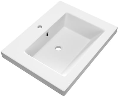 Brauer Solar Medium Wastafel - 60 cm - met 1 Spoelbak en 1 Kraangat - Mineraalmarmer Mat Wit