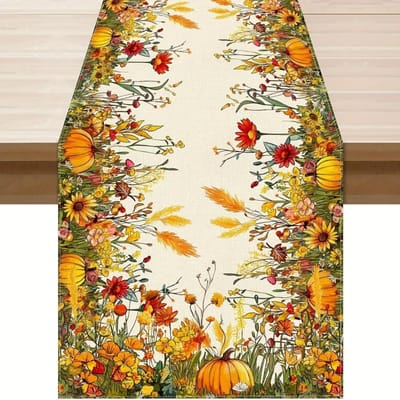 1 stuk, Herfstkleur Wilde Bloemen Pompoen Tafel Runner Tafeldecoratie voor Keuken Eetkamer Diner Herfst Huisdecoratie 150x33cm multi