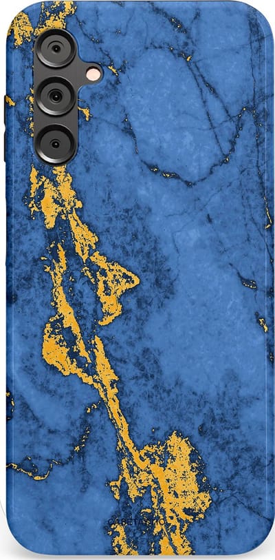 Casetastic hoesje geschikt voor Samsung Galaxy A14 (2023) 5G / Samsung Galaxy A14 (2023) 4G - Dubbellaagse bescherming - Koninklijk Marmer - Fashion Case - Blauw Goud