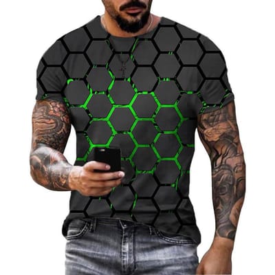 Heren T-shirt Geometrische 3d Waterdruppel Afdrukken Nieuwe Zomer Mode Ronde Hals Losse Korte mouwen Casual heren T-shirt 3XL black