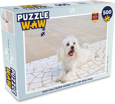 Puzzel Een Maltezer hond ligt op een pad - Legpuzzel - Puzzel 500 stukjes