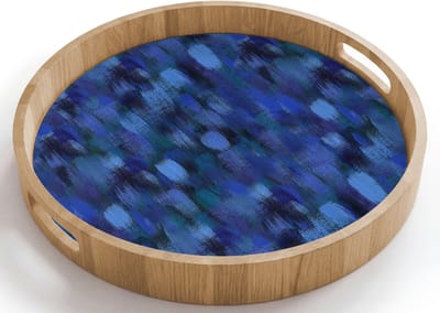 Dienblad rond 40x40 cm - Schootdienblad hout - Vloeiend - Verfstrepen - Kleuren - Borrelplank rechthoek - Plateau houten dienbladen