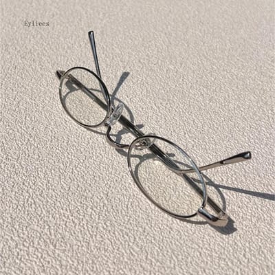Monture Lunettes Métal Alliage Oval Vintage Rétro pour Femmes Adultes Japonais Sans Maquillage Alliage Lunettes Hommes Adultes Contrastant gray