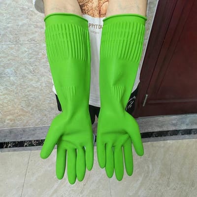 1 paar duurzame rubberen handschoenen keukenhandschoenen voor het afwassen lange dikke beschermende schoonmaakhandschoenen voor afwassen door vrouwen M