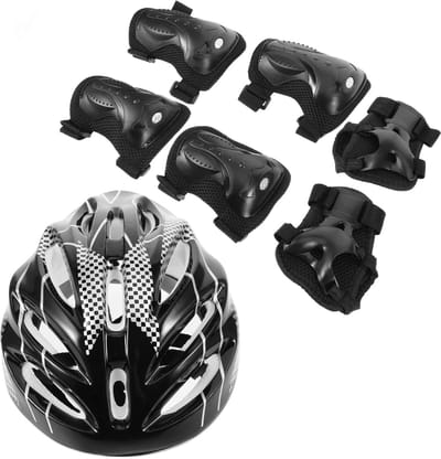 Veiligheidshelm Beschermingsset - Elleboog Knie Pads - Buiten Sporten - Verdikte Bescherming - 24x21x11cm - Zwart