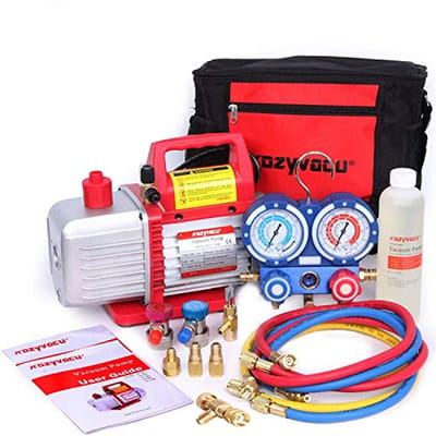 Complete Set voor AC Reparatie - 4.5 CFM Vacuüm Pomp, Manifold Manometer, Hoses en Accessoires voor R134a Koeling