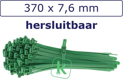 PRO-TIE® - Tyraps, kabelbinders Hersluitbaar 370 x 7,6 mm Groen (Zak 100 stuks) (tiewrap/tyrap/tie-wrap/bundelbandje/colsonbandje/)
