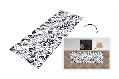 Keukenloper - Loper keuken - Gitaar - Patronen - Zwart Wit - 150x50 cm - Keukenloper vinyl