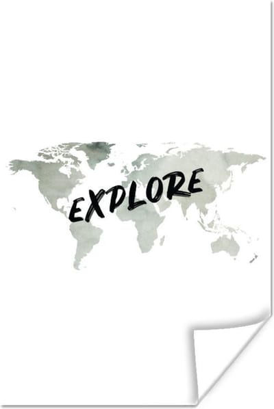 Poster - Wereldkaart - Aquarelverf - Explore - 80x120 cm