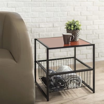 Bijzettafel met Zwart Frame en Opbergmand - 51 cm - Eenvoudige Montage - Luxe en Moderne Styling